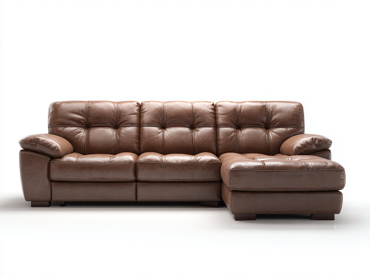 Sofás de esquina piel 280x168x86 cm - marrón - con chaise longue