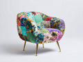 Sillón tapizado patchwork 88x82x83 cm - multicolor - diseño moderno con patas doradas