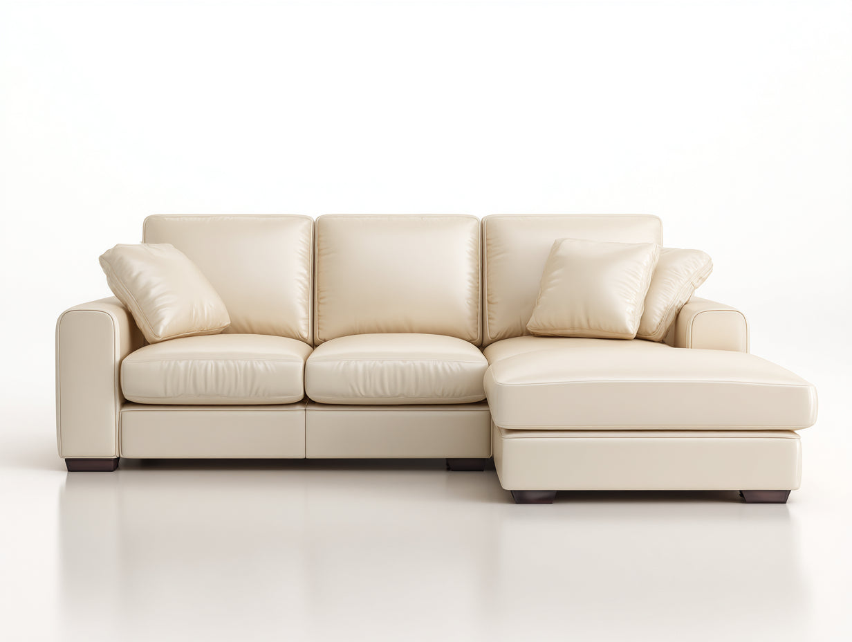 Sofás de esquina piel 270x160x84 cm - crema - con chaise longue