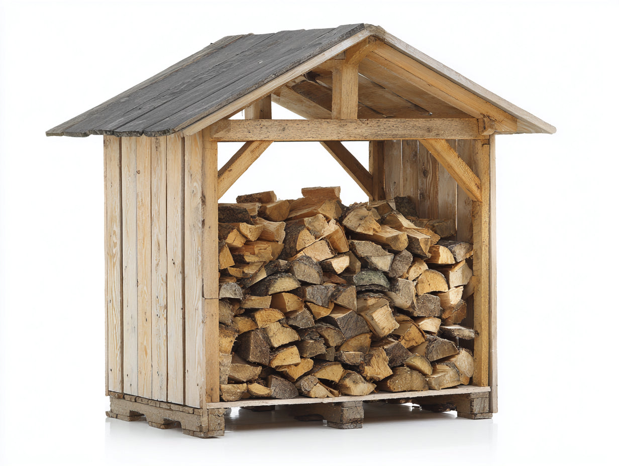 Leñero de exterior de madera 150x80x155 cm - natural-gris - cobertizo rústico para jardín