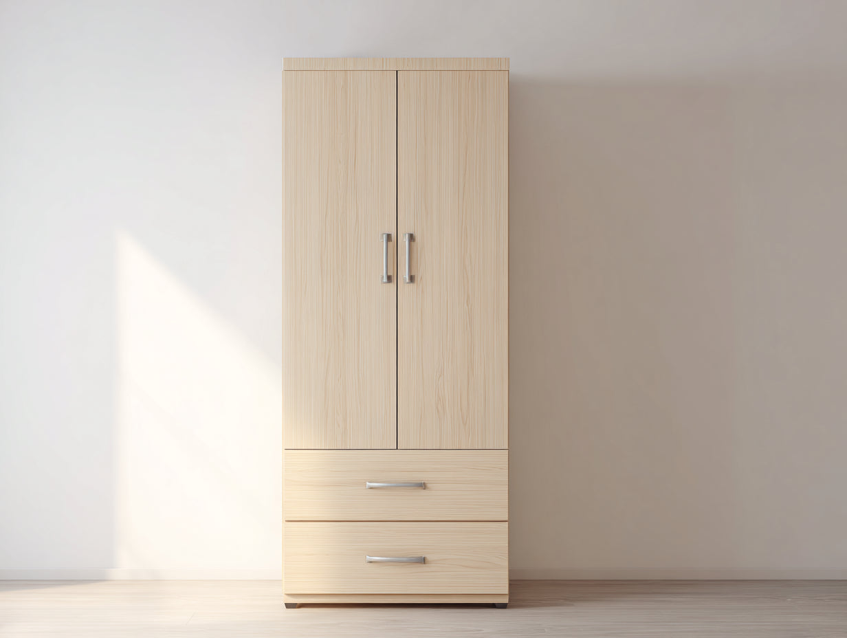 Armarios 80x45x180 cm - madera natural con 2 puertas y 2 cajones - diseño moderno para dormitorio