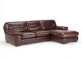 Sofá rinconero de cuero 290x185x95 cm - marrón oscuro - diseño clásico con chaise longue