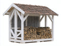 Leñero de exterior madera 260x110x190 cm - Blanco-Marrón-Gris - Diseño rústico cubierto