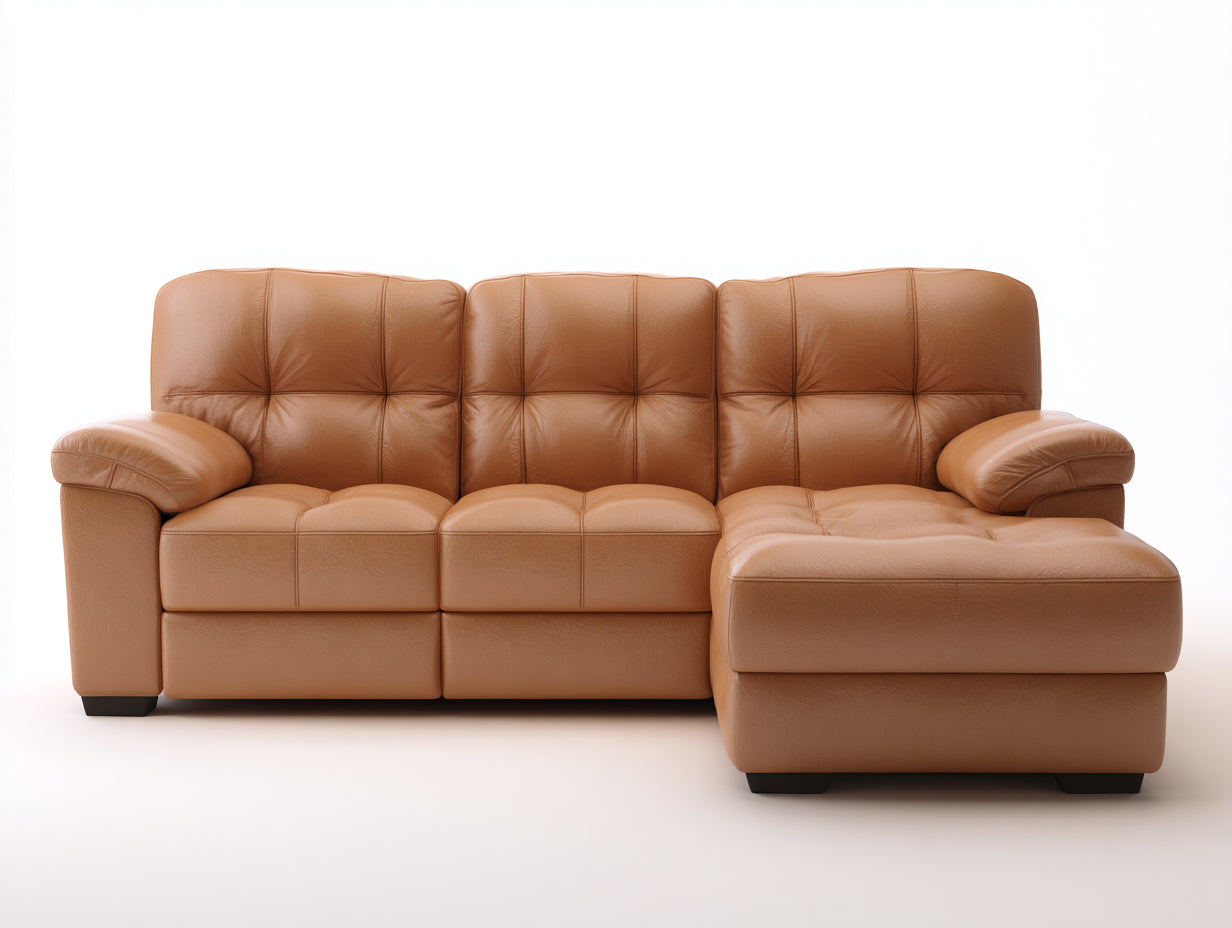 Sofá rinconero de cuero 275x170x95 cm - marrón claro - diseño moderno con chaise longue