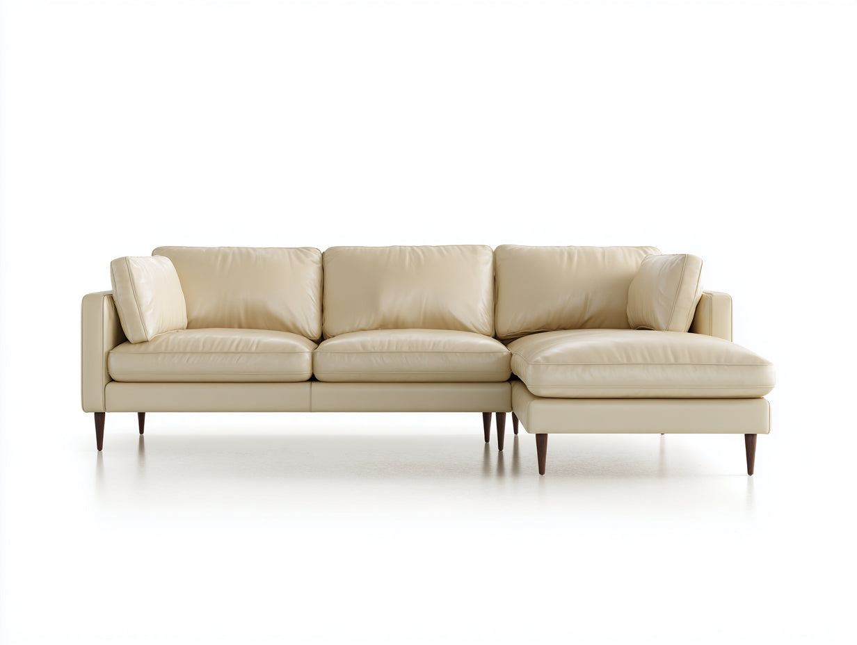 Sofá de esquina de cuero 285x165x84 cm - crema y marrón - diseño moderno