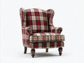 Sillones tapizados de tela escocesa 92x84x108 cm - rojo-beige-negro - estilo clásico para salón