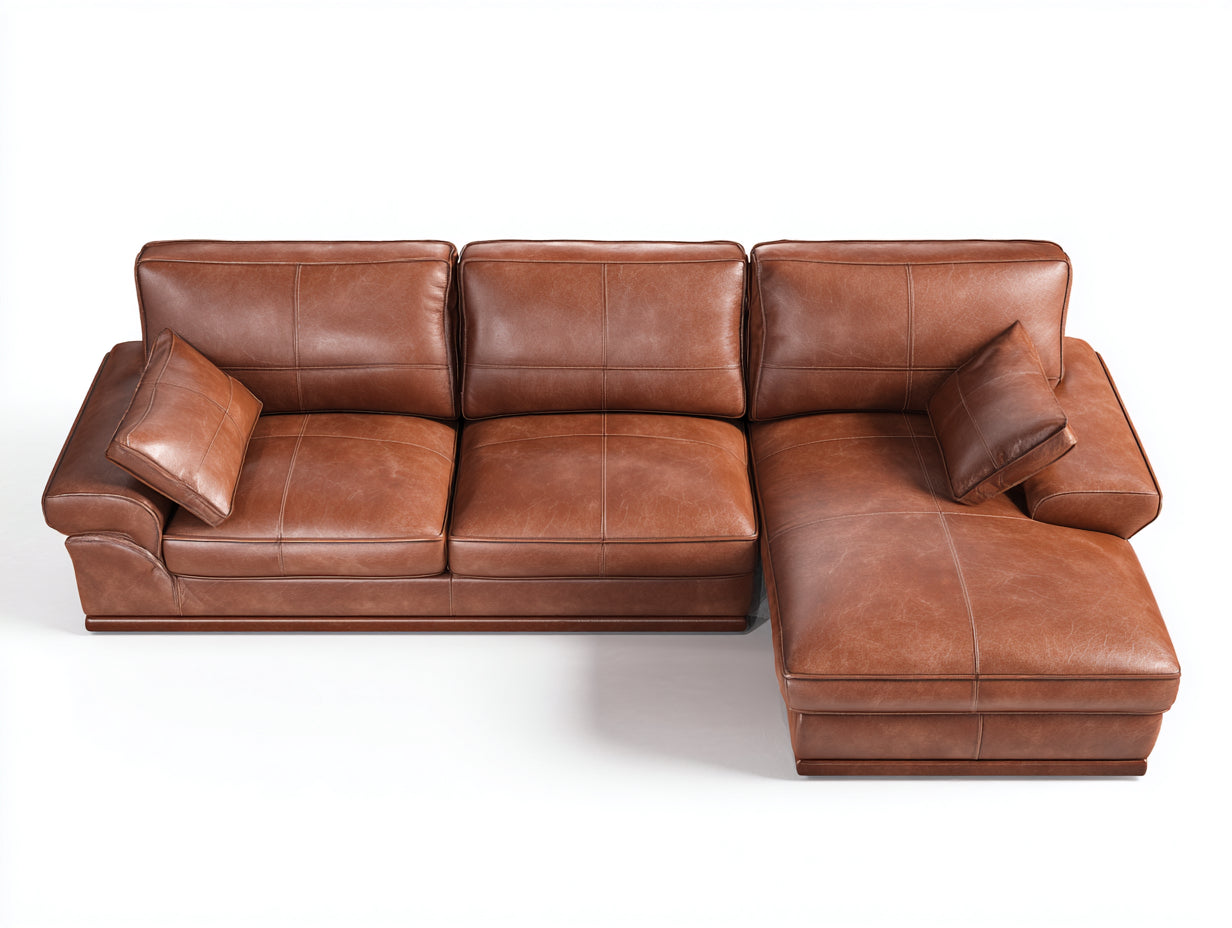 Sofá de esquina de cuero 295x190x86 cm - marrón - diseño clásico moderno