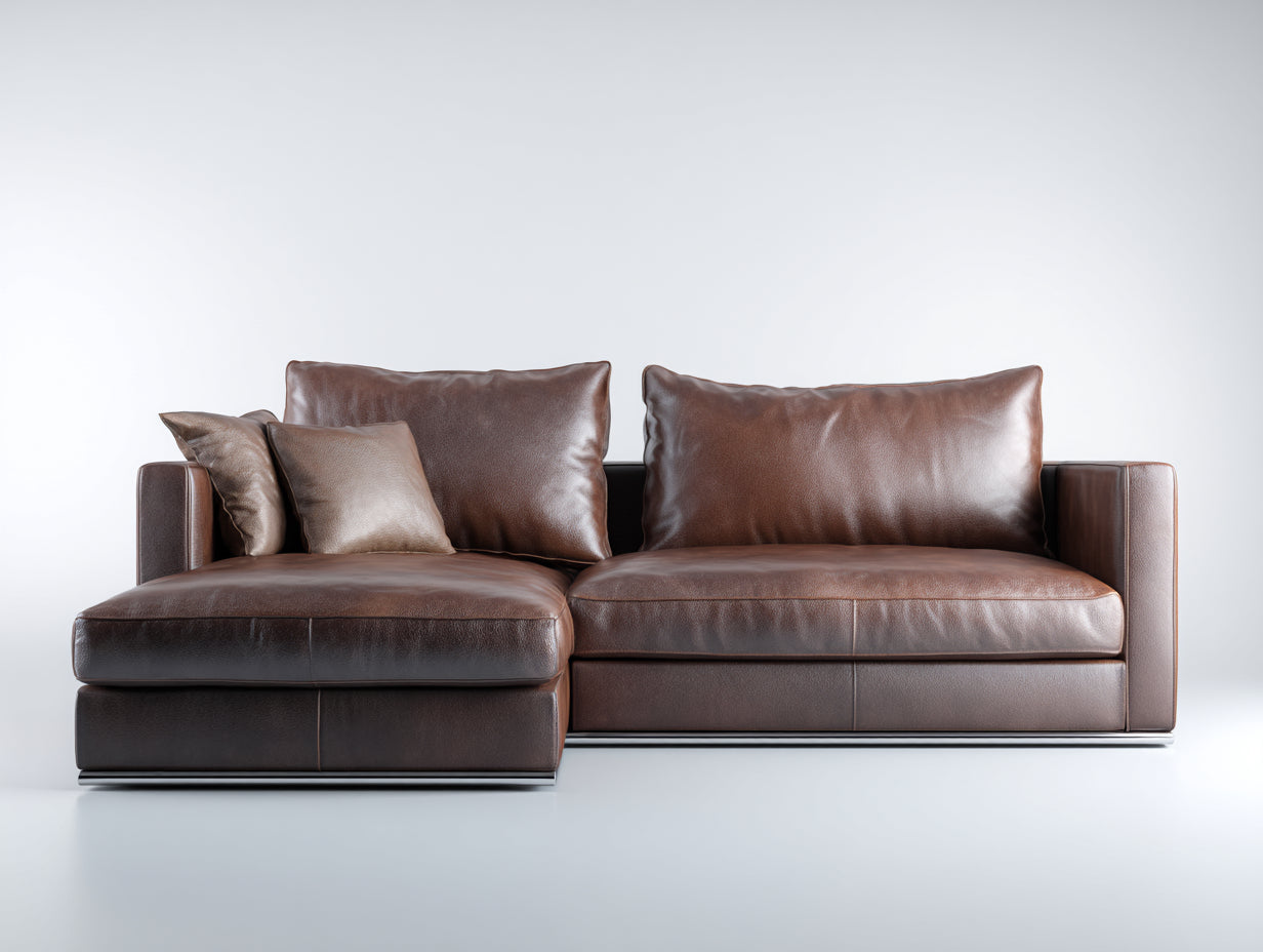 Sofá de esquina de cuero 280x170x82 cm - marrón - diseño moderno