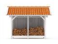 Leñero de exterior madera 300x85x230 cm - blanco-gris-naranja - con techo inclinado