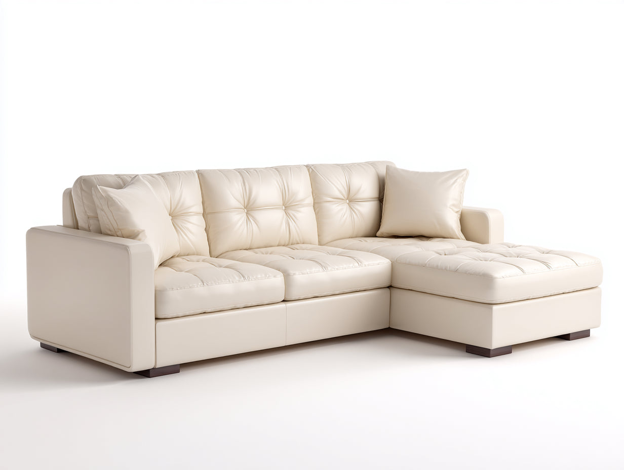 Sofás de esquina de piel sintética 275x165x86 cm - crema - diseño capitoné para salón