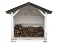 Leñero de exterior de madera 180x70x170 cm - blanco y negro - refugio cubierto