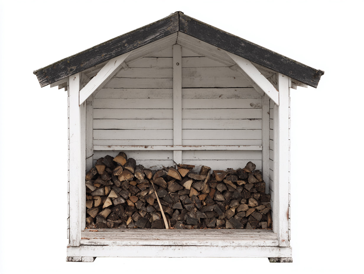 Leñero de exterior de madera 180x70x170 cm - blanco y negro - refugio cubierto