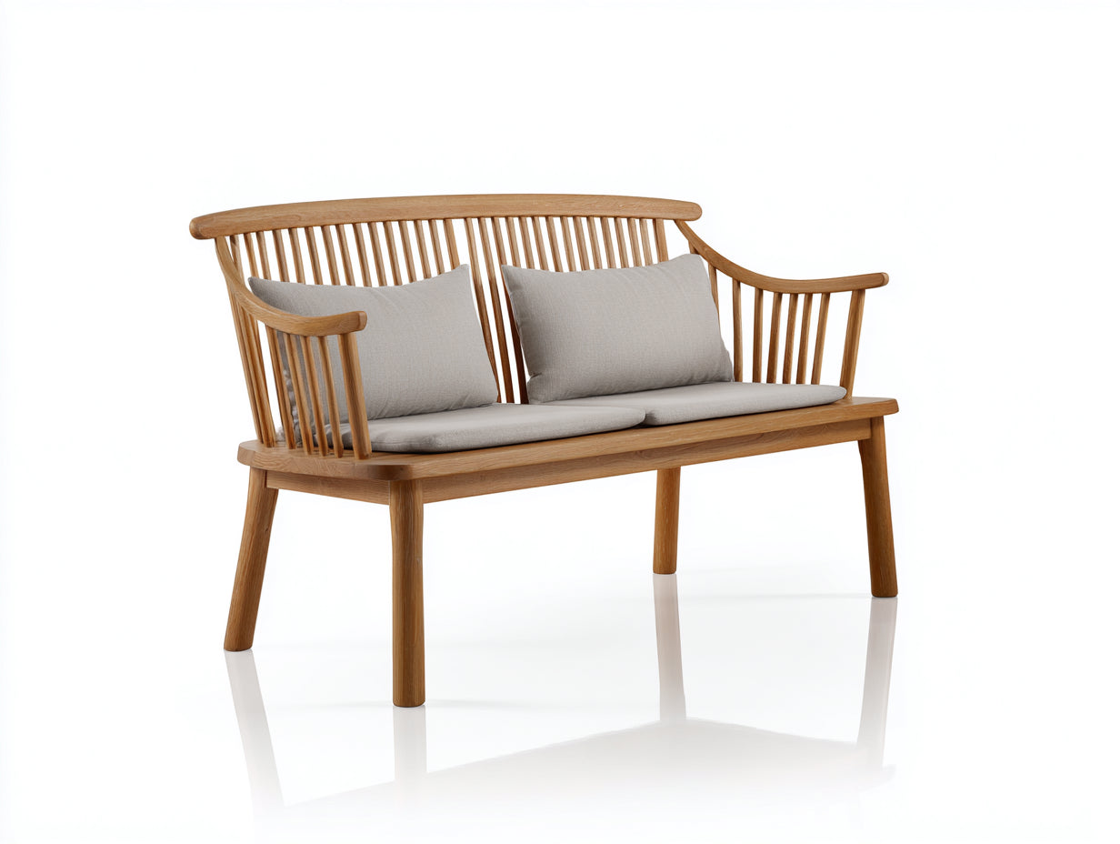 Bancos de jardín 135x58x85 cm - madera natural con asiento gris claro - diseño curvado para exterior