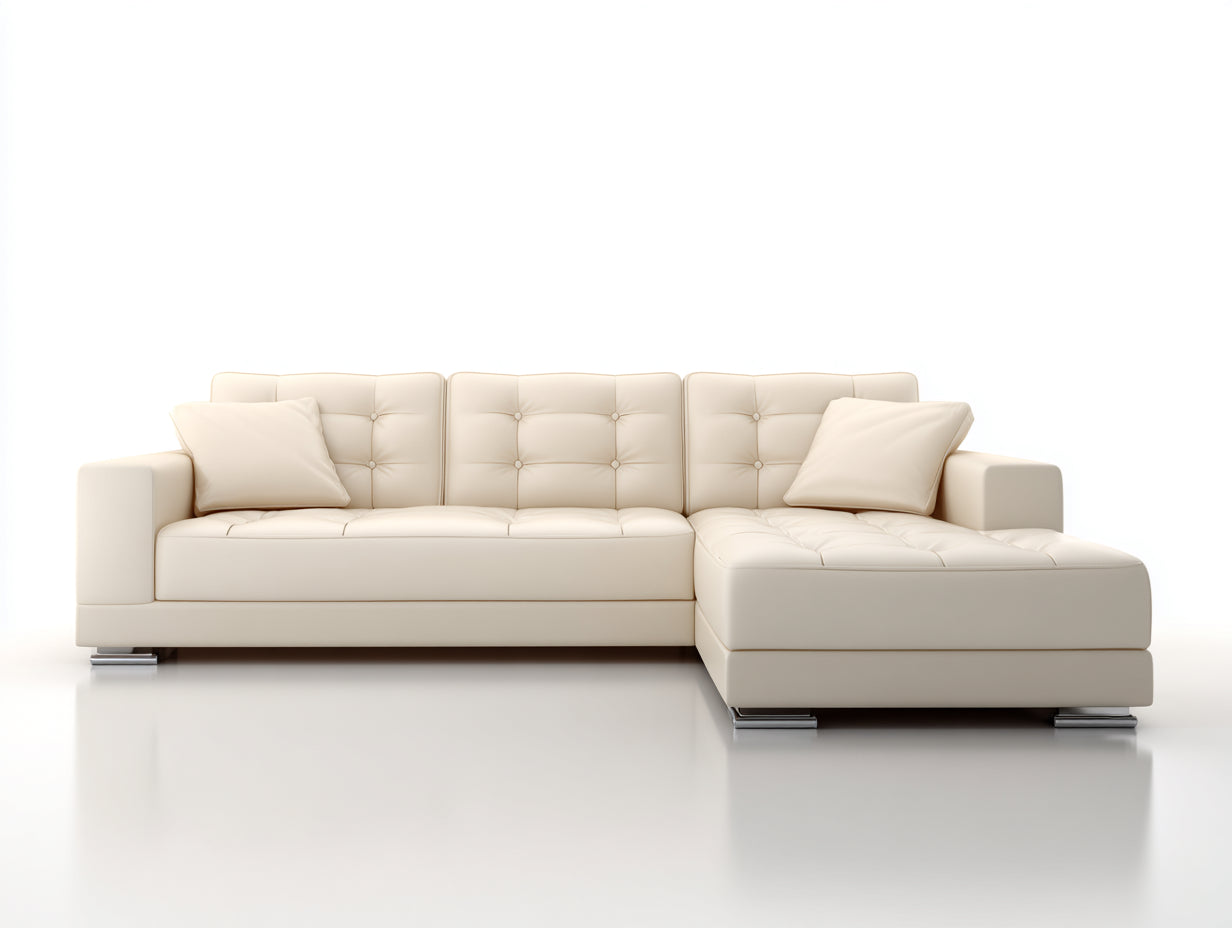 Sofás de esquina cuero sintético 270x165x85 cm - Crema - Diseño moderno capitoné