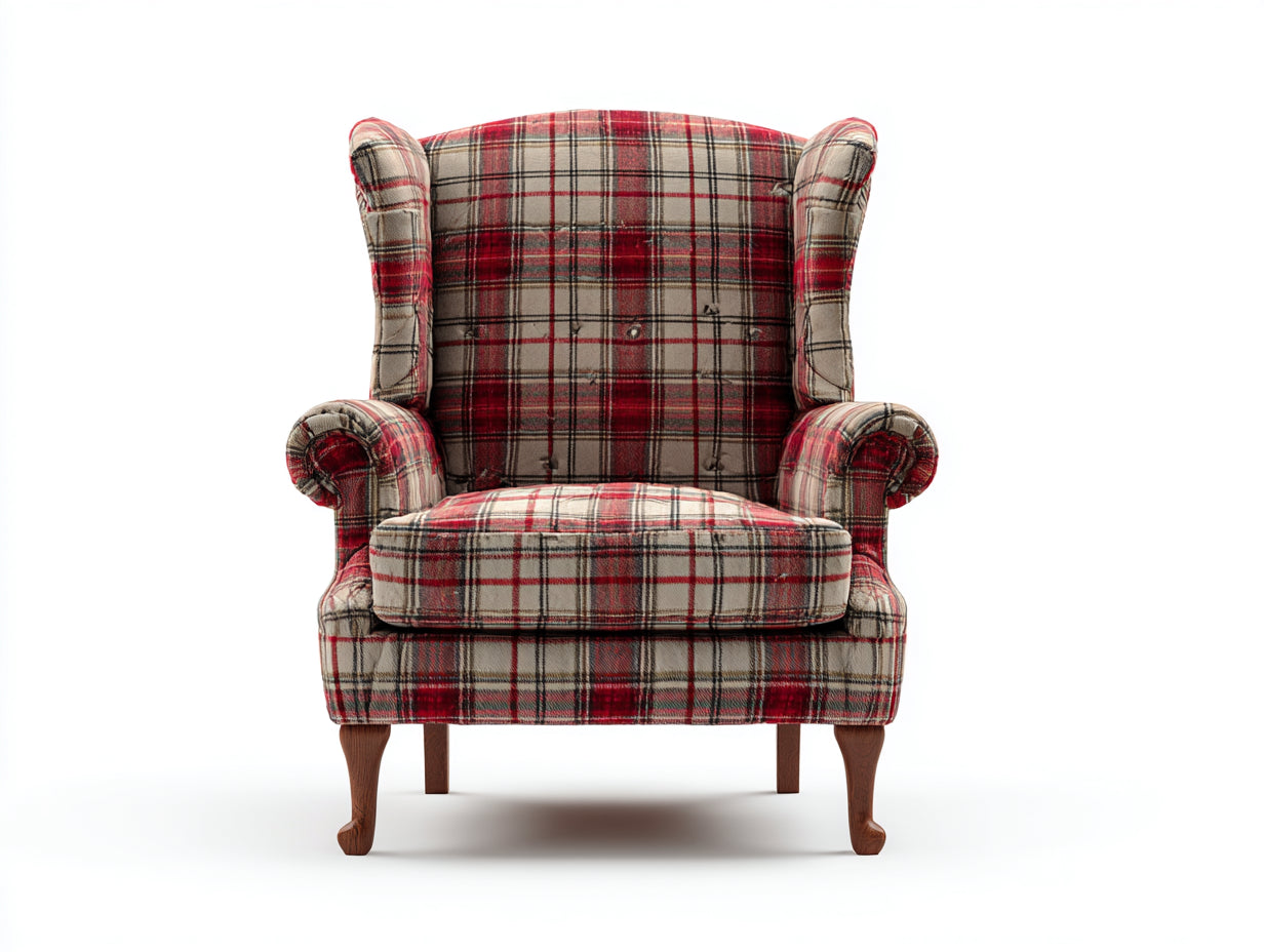 Sillones de tela 88x82x108 cm - rojo-beige-marrón - estilo orejero