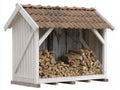 Leñero de exterior de madera 220x90x180 cm - blanco y marrón - tejado cubierto